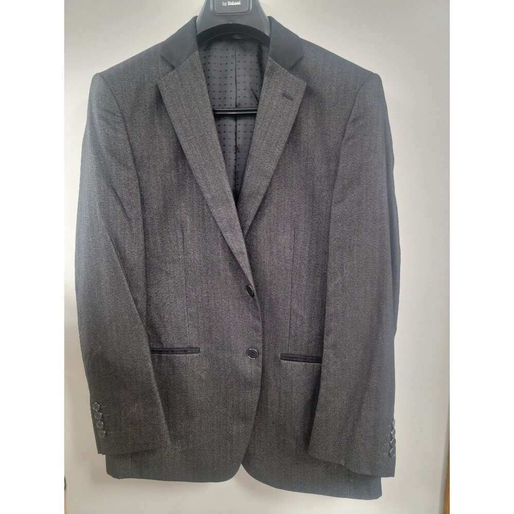 Business Class By Babani Mens Grey Herringbone Blazer Wool Blend 40R